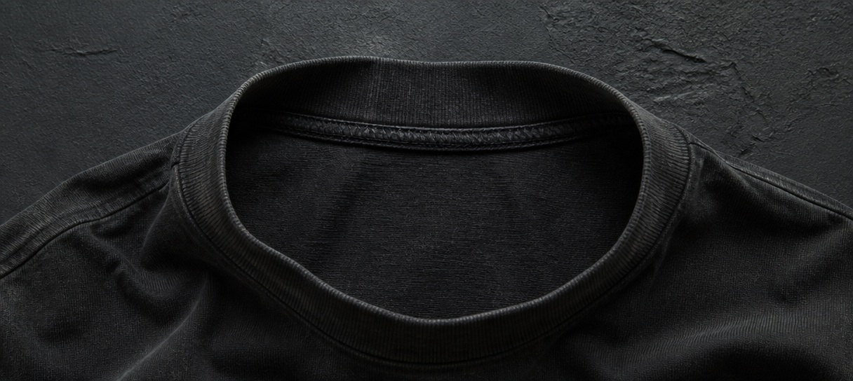 Inside back-neck label printed with pattern recognized, below the interior collar seam