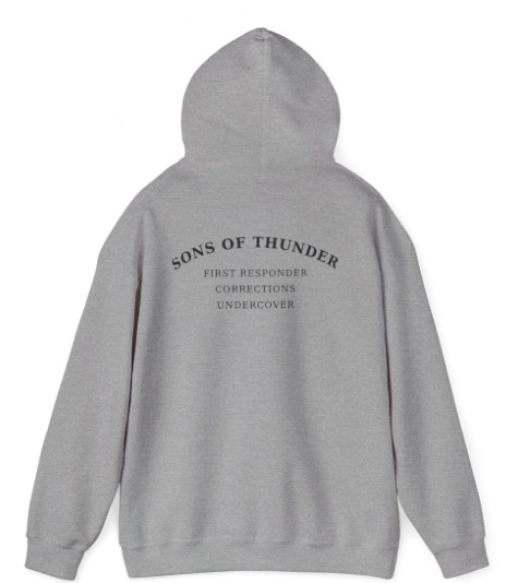 Design mockup: First Responder, Corrections and Undercover heavyweight hoodie, back
