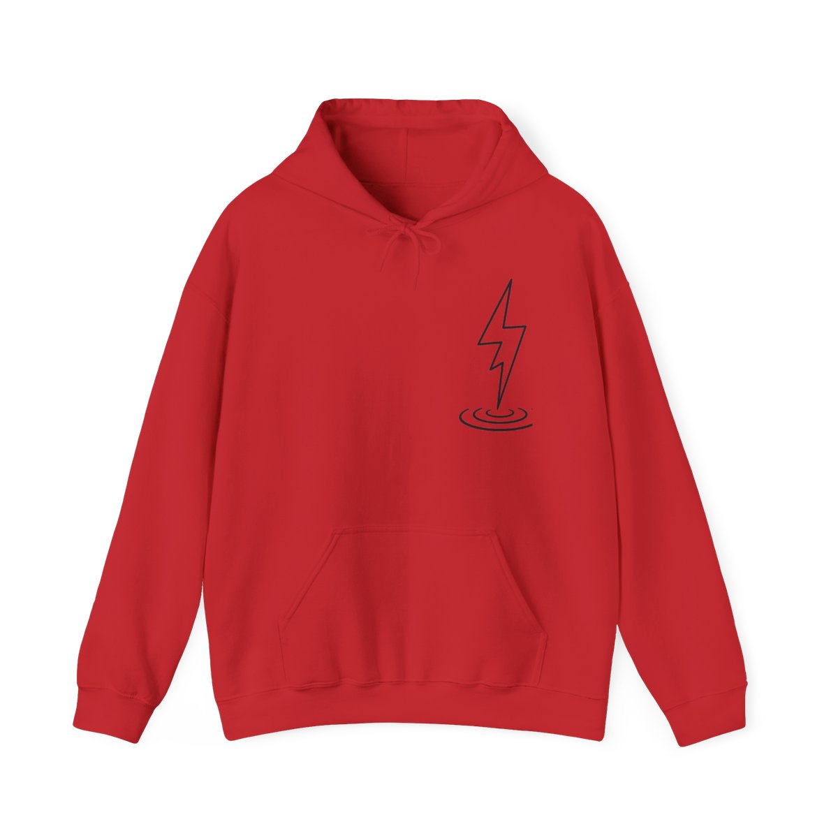 Design mockup: Veteran heavyweight hoodie, front, bolt mark at the chest