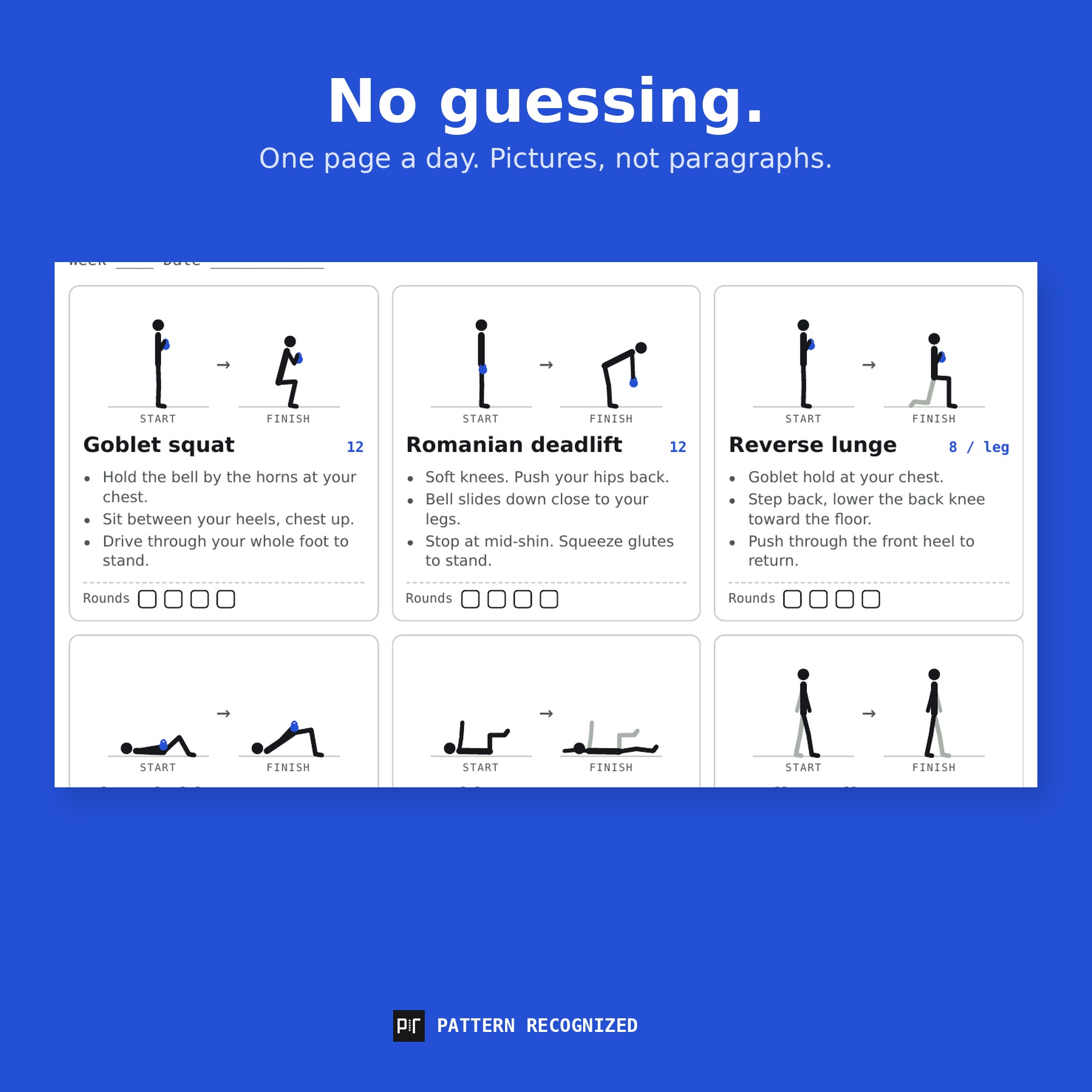Close-up of the illustrated exercise instructions and check boxes