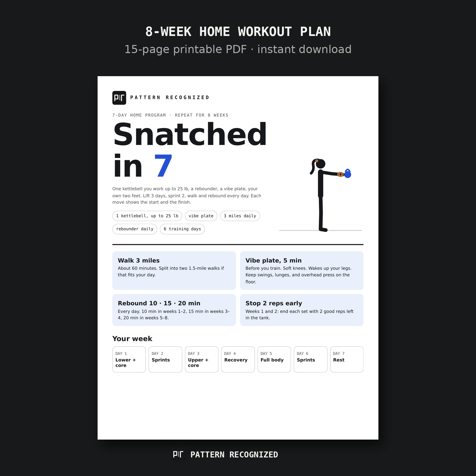 Snatched in 7 printable workout plan cover