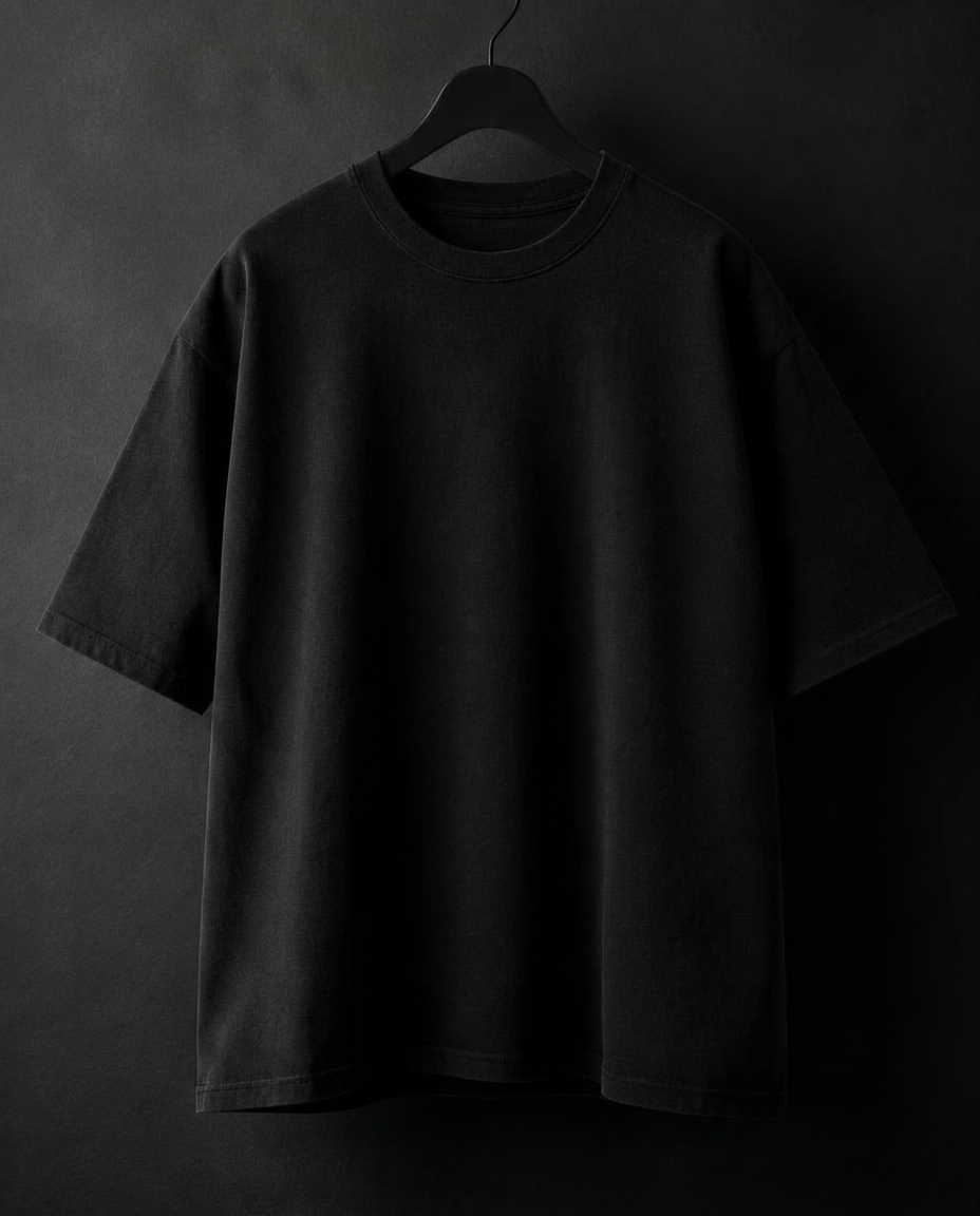 Oversized tee in washed black, front view, printed with eye contact is my cardio.
