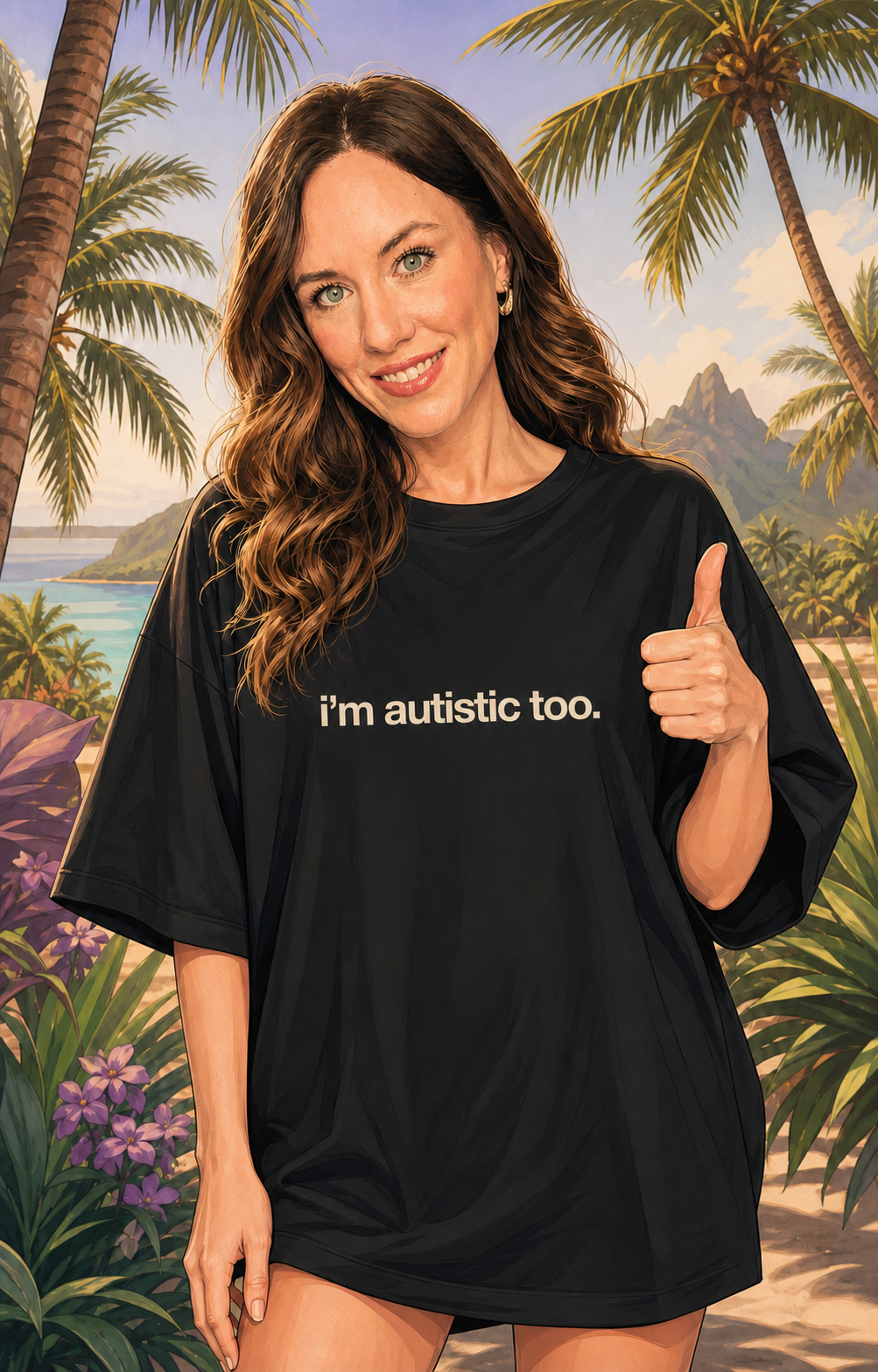 Pattern Recognized campaign: oversized black tee reading "i'm autistic too."